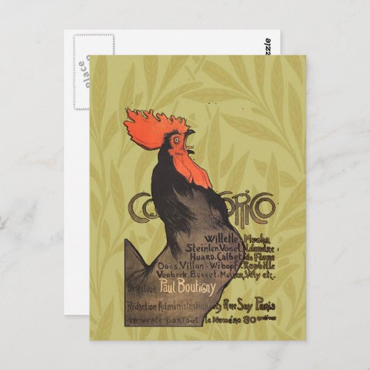 Carte Postale Rooster Steinlen Cocorico (Devant / Derrière)