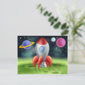 Carte Postale Roquette spatiale de dessin sur la planète Alien (Debout devant)