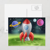 Carte Postale Roquette spatiale de dessin sur la planète Alien (Devant / Derrière)