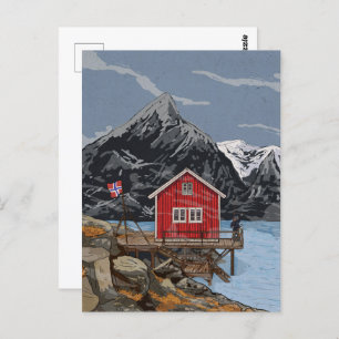 Carte Postale Rorbu Lofoten Bergen Norvège Illustration du paysa