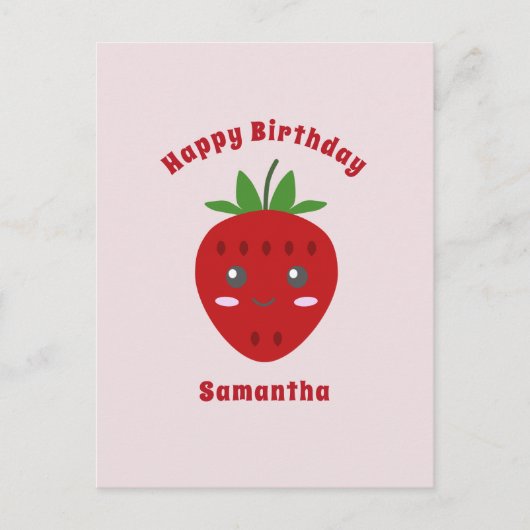 Carte postale rose Anniversaire à la fraise mignon (Devant)