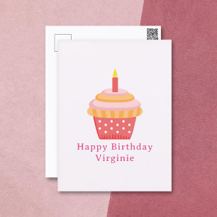 Carte postale rose Anniversaire de Cupcake
