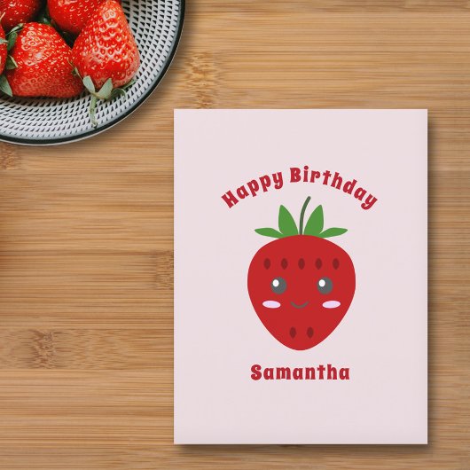 Carte postale rose anniversaire fraise mignonne