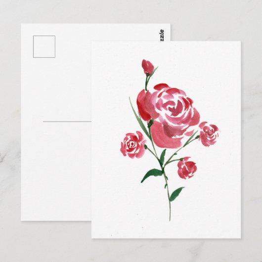 Carte Postale Rose Aquarelle complexe (Devant / Derrière)