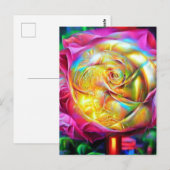 Carte Postale Rose arc-en-ciel psychédélique (Devant / Derrière)