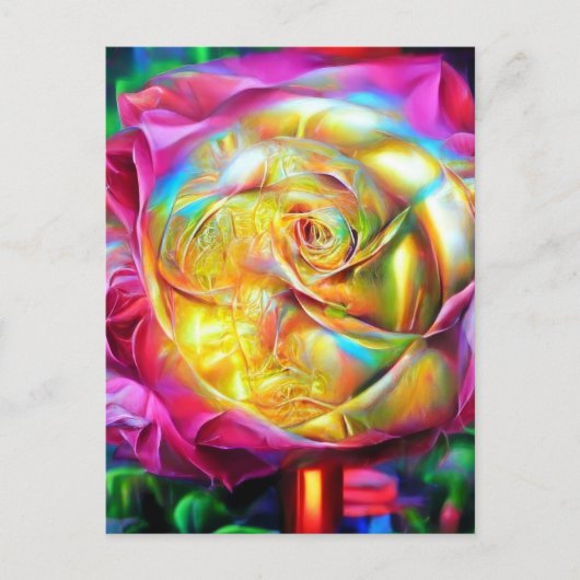 Carte Postale Rose arc-en-ciel psychédélique (Devant)