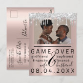 Carte Postale Rose Argentée Enregistrer la date drôle Photo de c (Devant / Derrière)