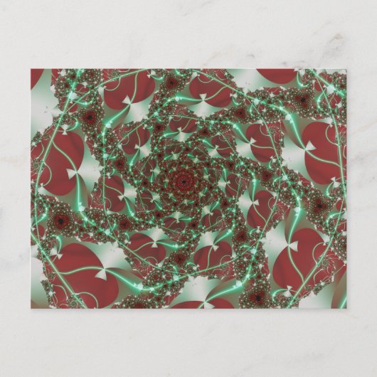 Carte Postale Rose | Art fractal rouge et vert (Devant)