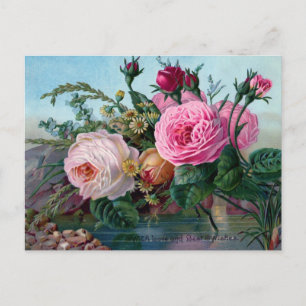 Carte postale rose "Avec amour et meilleurs voeux"