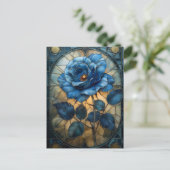 Carte Postale rose bleu verre teinté 'Sapphire Bloom' (Debout devant)