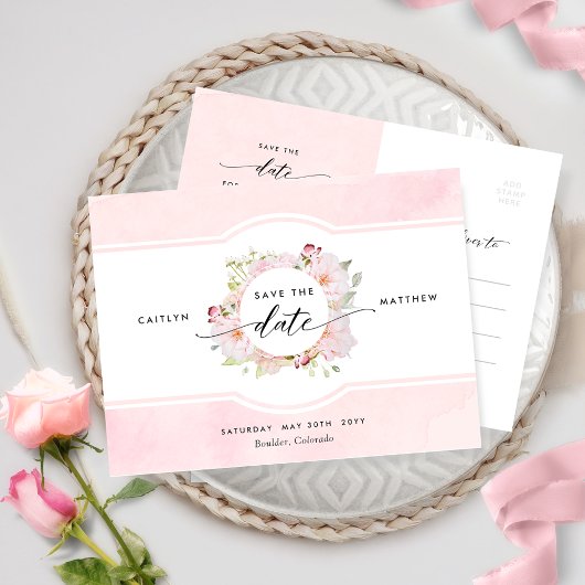Carte Postale Rose, Blush, Rose Gold Chic Wedding Enregistrer la