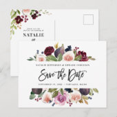 Carte Postale Rose, bordeaux et fig floral enregistrer la date (Devant / Derrière)