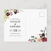 Carte Postale Rose, bordeaux et fig floral enregistrer la date (Dos)