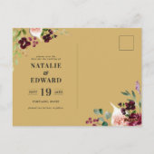 Carte Postale Rose, bordeaux + fig floral enregistrer la date mo (Dos)