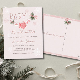 Carte Postale Rose C'est Froid Dehors Noël Baby Shower