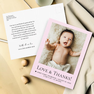 Carte Postale Rose Chic Photo de Nouveau-Né Love & Thanks Statis