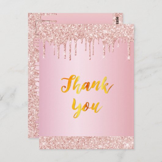 Carte Postale Rose d'anniversaire parties scintillant or  goutte (Devant / Derrière)