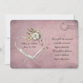 carte postale rose de coeur blanc et ruban (Devant)