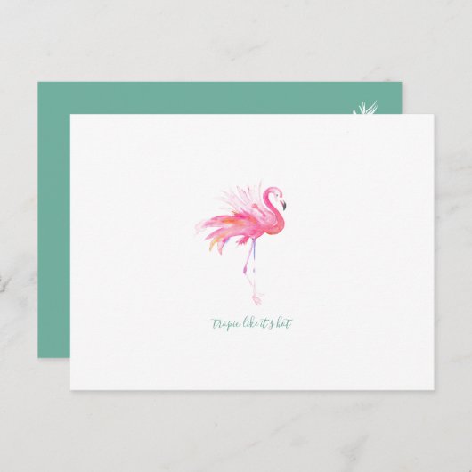 Carte postale rose de Flamant rose d'aquarelle (Devant / Derrière)