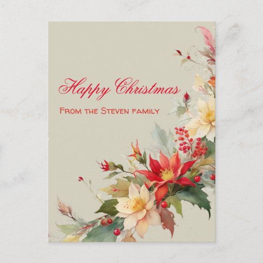 Carte postale Rose de Noël | votre nom (Devant)