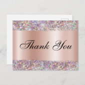 Carte Postale Rose de Parties scintillant Holo Gold Foil Merci (Devant / Derrière)