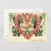 Carte Postale Rose de poignée de main Coeur quatre feuilles Clov (Devant / Derrière)