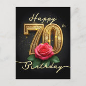 Carte Postale Rose de script pour 70e anniversaire Or brillant O (Devant)