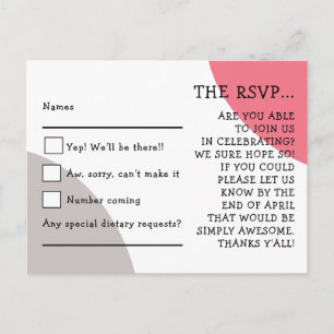 Carte Postale Rose de typographie rose gris mariage RSVP