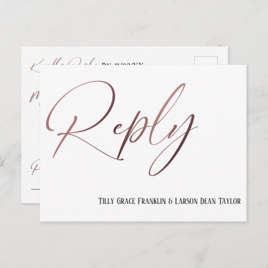 Carte Postale Rose décontracté Gold écriture manuscrite RSVP dem (Devant / Derrière)