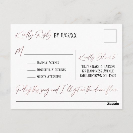 Carte Postale Rose décontracté Gold écriture manuscrite RSVP dem (Dos)