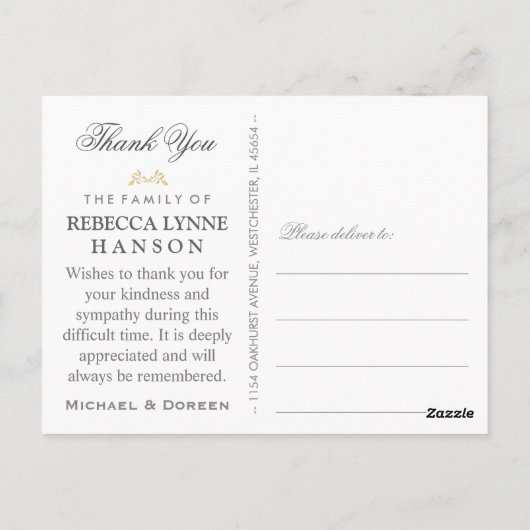 Carte Postale Rose d'or en mémoire Sympathie Merci PostCard (Dos)