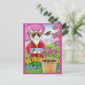 Carte postale rose du jardin du chat mignon (Debout devant)