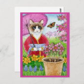 Carte postale rose du jardin du chat mignon (Devant / Derrière)