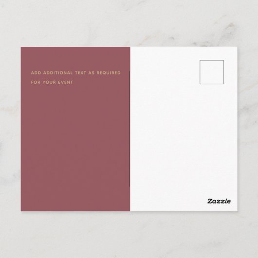 Carte Postale Rose Dusty branché mariage rose or SAVE LA DATE (Dos)