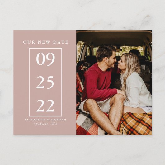 Carte Postale Rose Dusty Changer Date Photo Mariage Postponction (Devant)