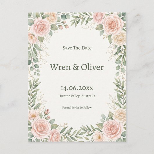 Carte Postale Rose Éclos Save the Date (Devant)