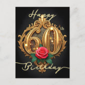 Carte Postale Rose Élégance 60e Anniversaire Doré (Devant)