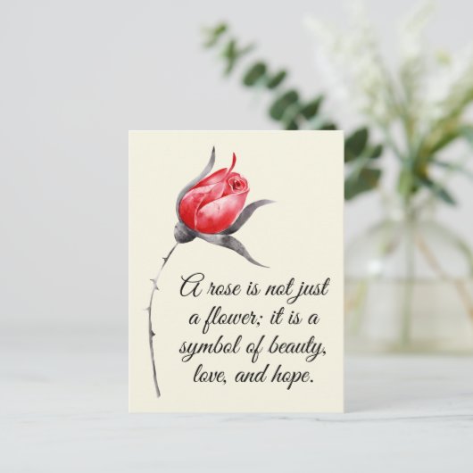 Carte Postale Rose élégant avec devis inspirant (Debout devant)