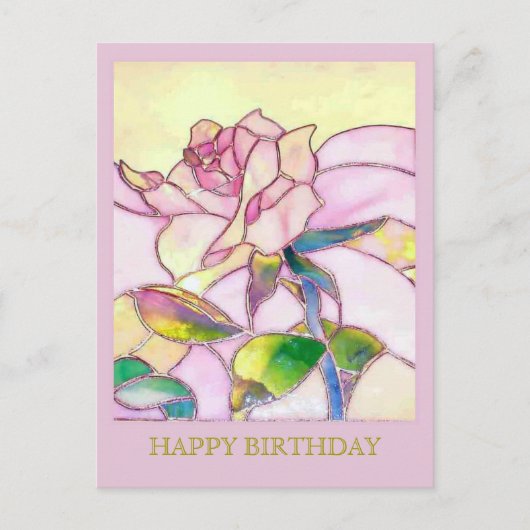 Carte postale Rose en verre Elegant Joyeux Anniver (Devant)