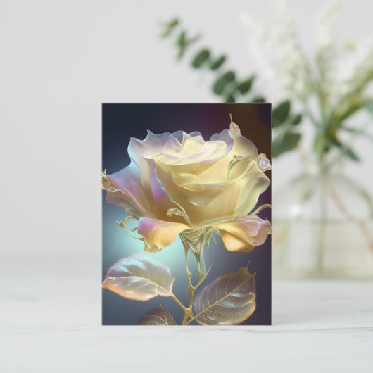 Carte Postale Rose en verre translucide - Jaune (Debout devant)