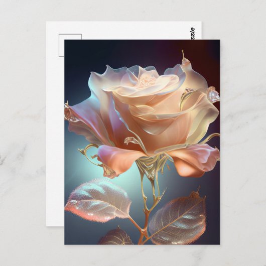 Carte Postale Rose en verre translucide - Pêche (Devant / Derrière)