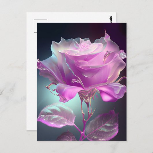 Carte Postale Rose en verre translucide - rose (Devant / Derrière)