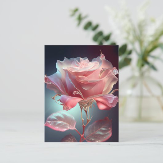 Carte Postale Rose en verre translucide - Rose Dusty (Debout devant)