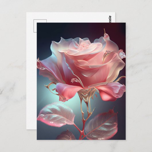Carte Postale Rose en verre translucide - Rose Dusty (Devant / Derrière)