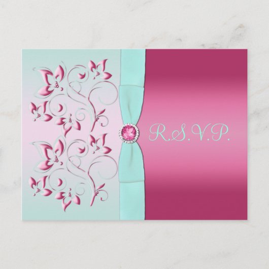 Carte postale rose et Aqua R.S.V.P. (Devant)