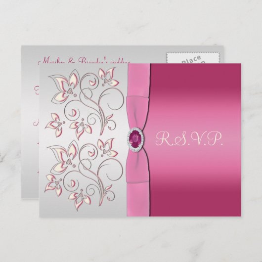 Carte postale rose et argent R.S.V.P. (Devant / Derrière)