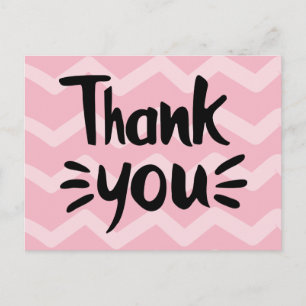 Carte Postale Rose et chevron rayures Blush noir merci Party