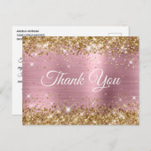 Carte Postale Rose et Or Paillettes Feuille 40ème Anniversaire M (Devant / Derrière)