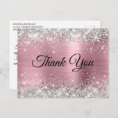 Carte Postale Rose et Paillettes Argentées Merci pour mes 30 ans (Devant / Derrière)