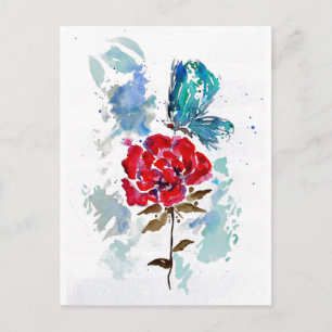 Carte postale rose et papillon